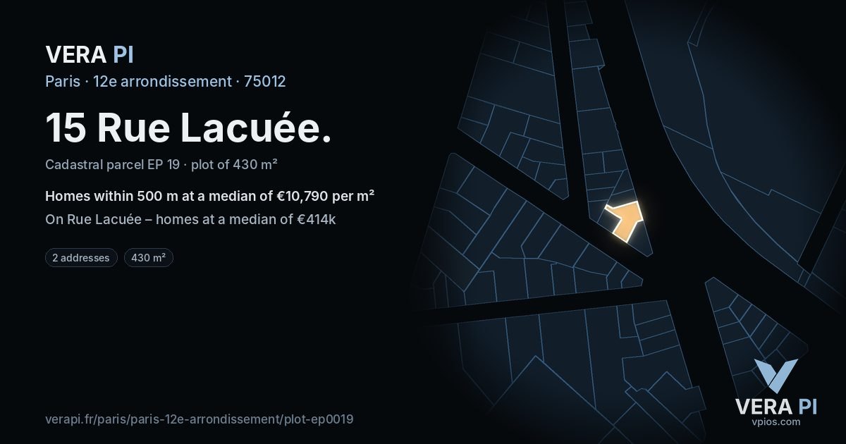 15 Rue Lacuée, 12e arrondissement at night – the plot lit, the parcels around coloured by the prices near them