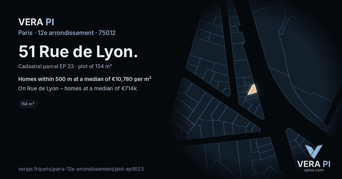 51 Rue de Lyon, 12e arrondissement at night – the plot lit, the parcels around coloured by the prices near them