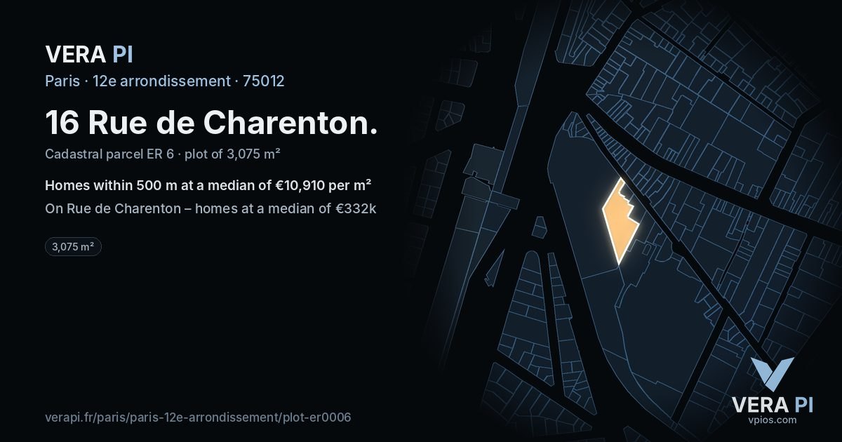 16 Rue de Charenton, 12e arrondissement at night – the plot lit, the parcels around coloured by the prices near them