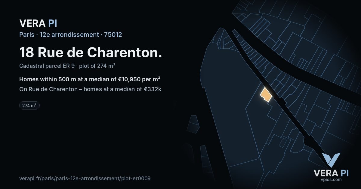 18 Rue de Charenton, 12e arrondissement at night – the plot lit, the parcels around coloured by the prices near them