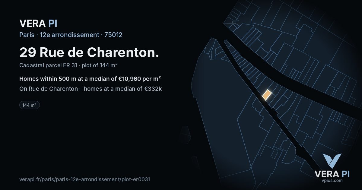 29 Rue de Charenton, 12e arrondissement at night – the plot lit, the parcels around coloured by the prices near them