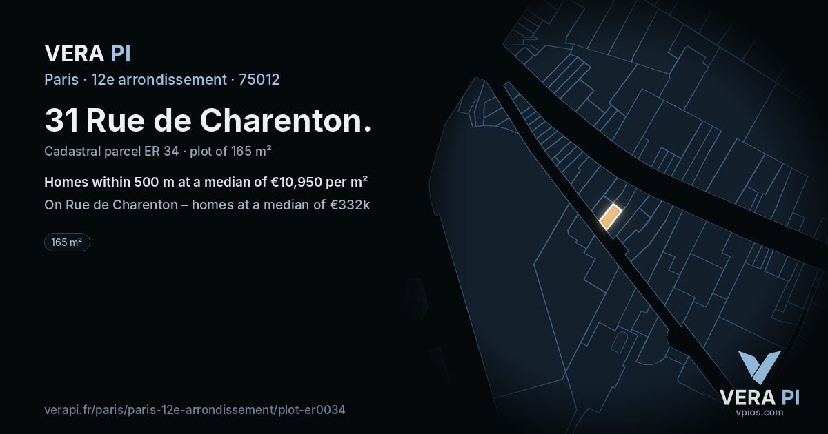 31 Rue de Charenton, 12e arrondissement at night – the plot lit, the parcels around coloured by the prices near them