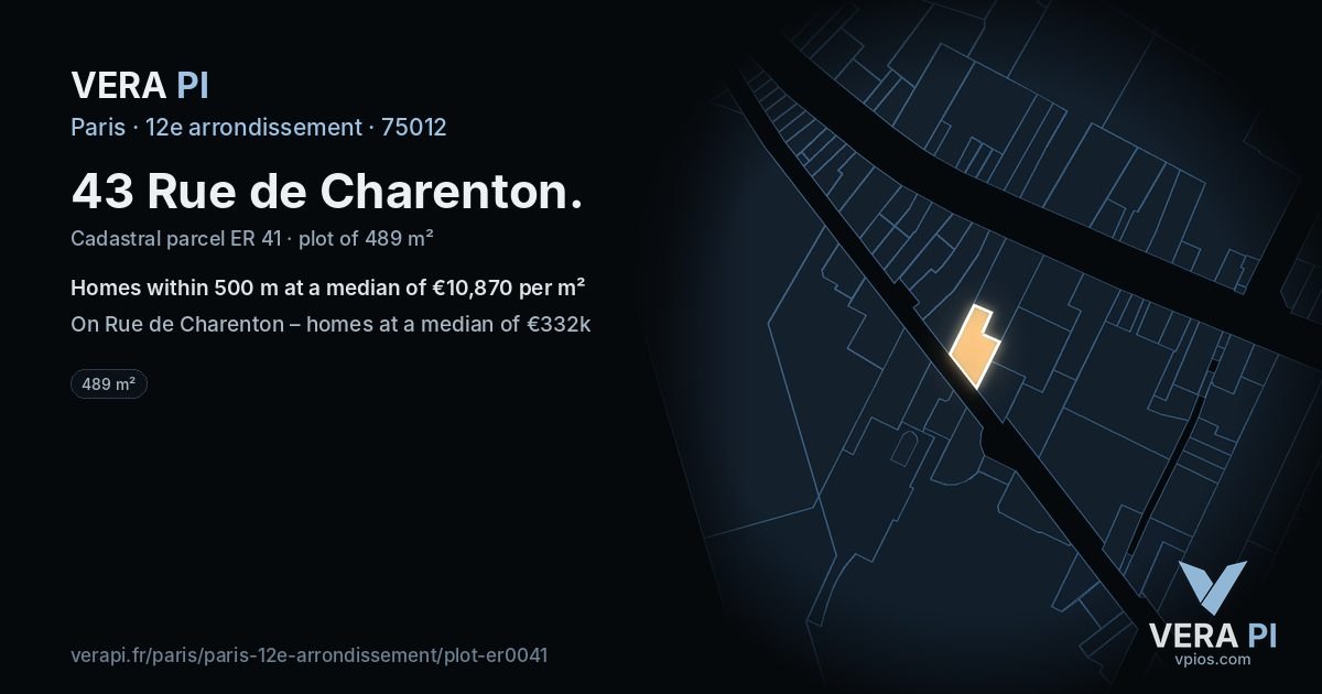 43 Rue de Charenton, 12e arrondissement at night – the plot lit, the parcels around coloured by the prices near them