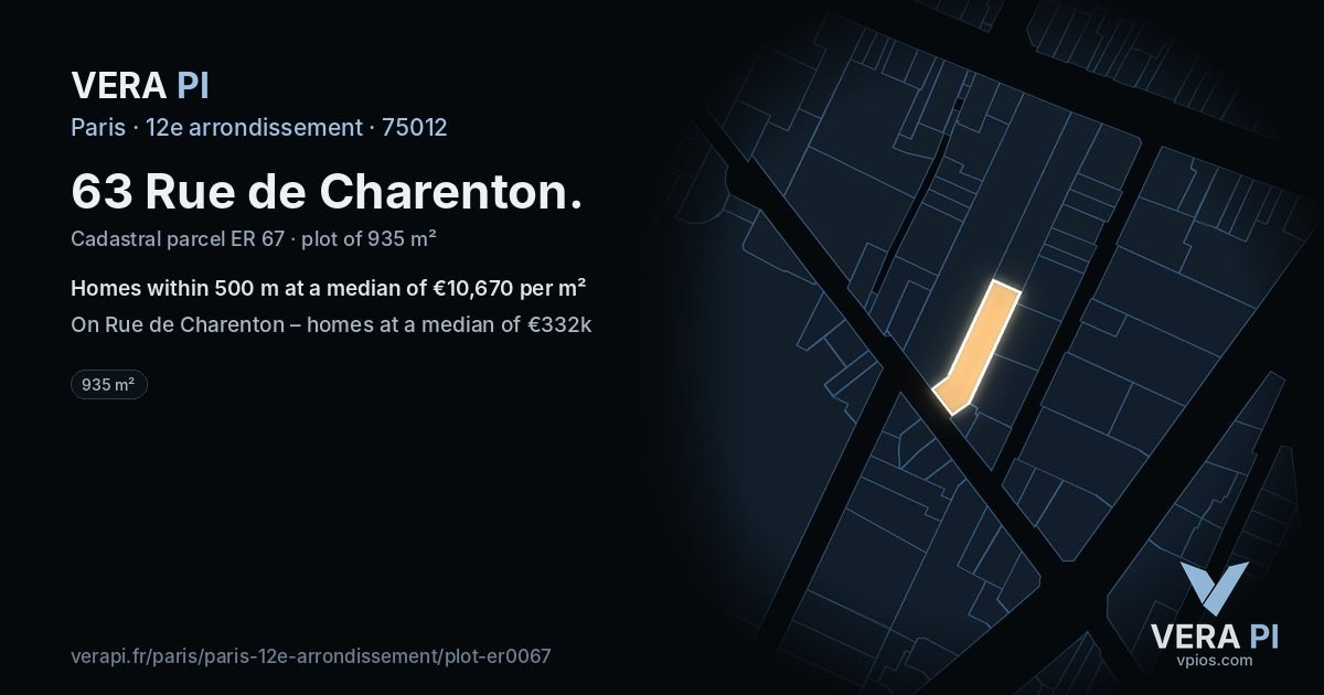 63 Rue de Charenton, 12e arrondissement at night – the plot lit, the parcels around coloured by the prices near them