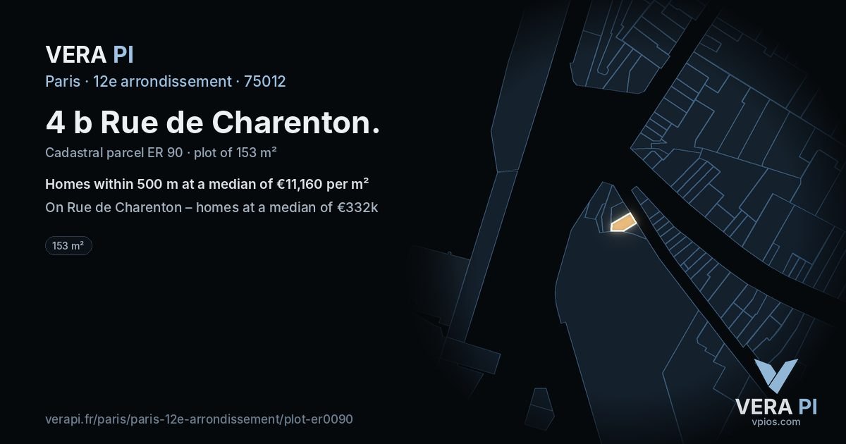 4 b Rue de Charenton, 12e arrondissement at night – the plot lit, the parcels around coloured by the prices near them