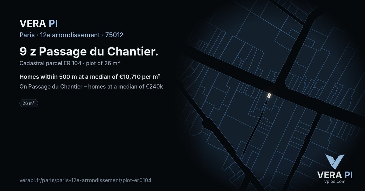 9 z Passage du Chantier, 12e arrondissement at night – the plot lit, the parcels around coloured by the prices near them