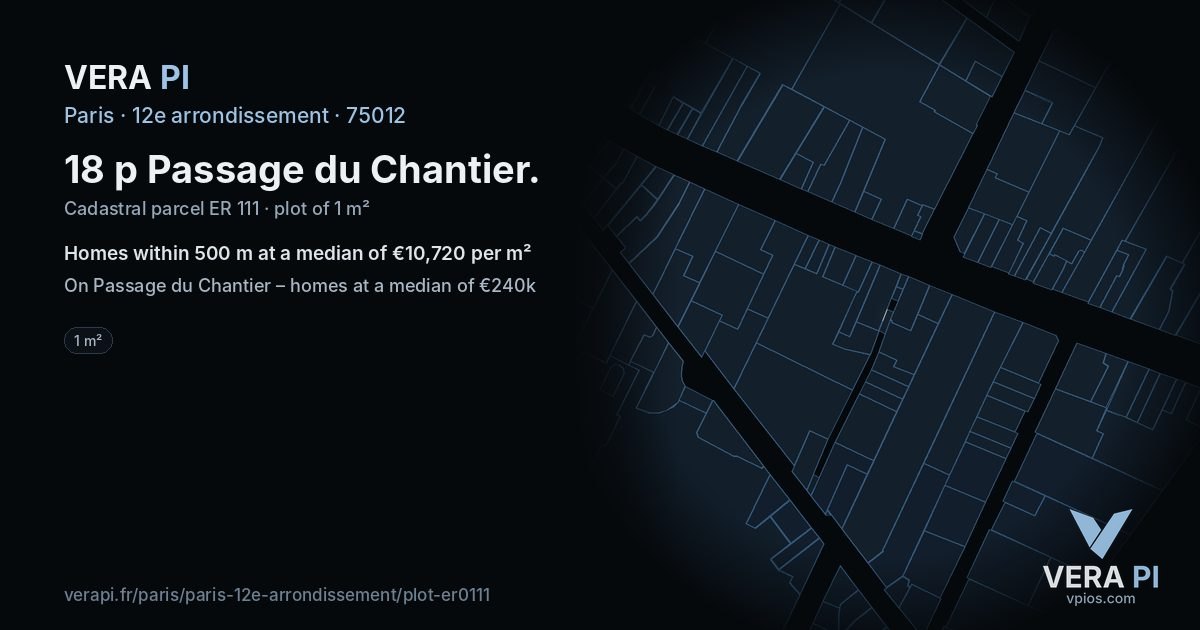 18 p Passage du Chantier, 12e arrondissement at night – the plot lit, the parcels around coloured by the prices near them