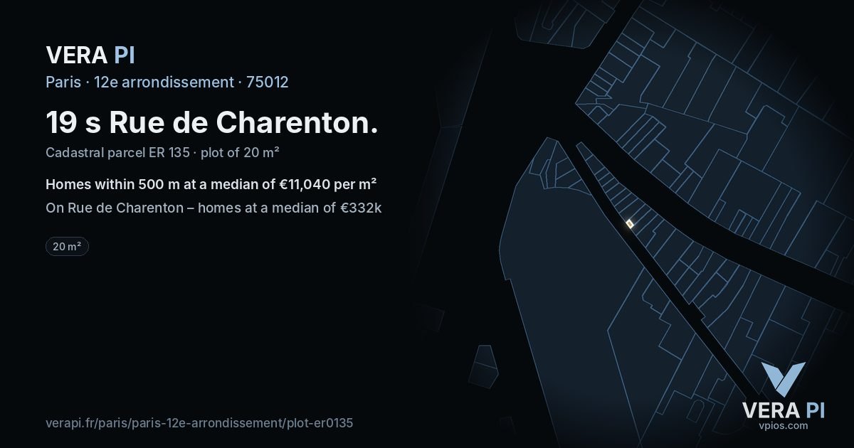 19 s Rue de Charenton, 12e arrondissement at night – the plot lit, the parcels around coloured by the prices near them