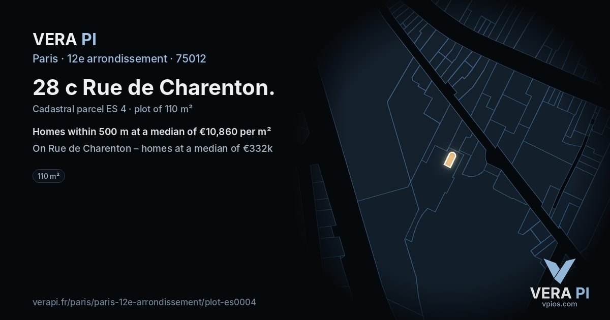 28 c Rue de Charenton, 12e arrondissement at night – the plot lit, the parcels around coloured by the prices near them