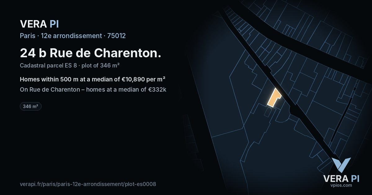 24 b Rue de Charenton, 12e arrondissement at night – the plot lit, the parcels around coloured by the prices near them