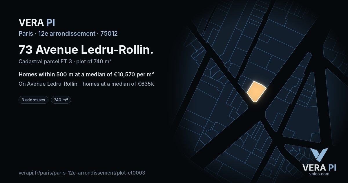 73 Avenue Ledru-Rollin, 12e arrondissement at night – the plot lit, the parcels around coloured by the prices near them