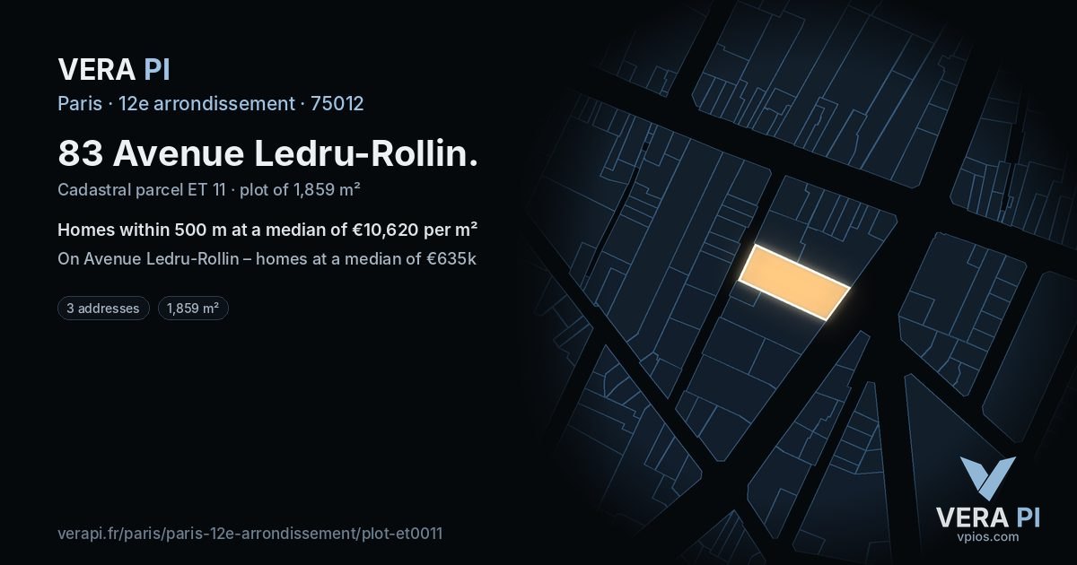 83 Avenue Ledru-Rollin, 12e arrondissement at night – the plot lit, the parcels around coloured by the prices near them