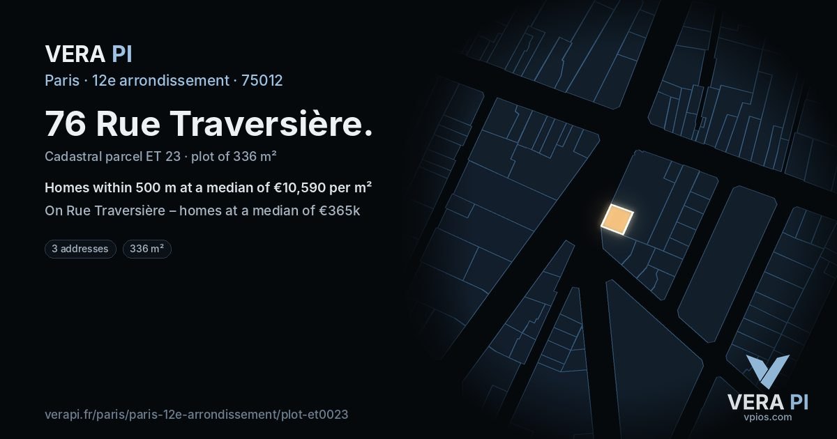 76 Rue Traversière, 12e arrondissement at night – the plot lit, the parcels around coloured by the prices near them