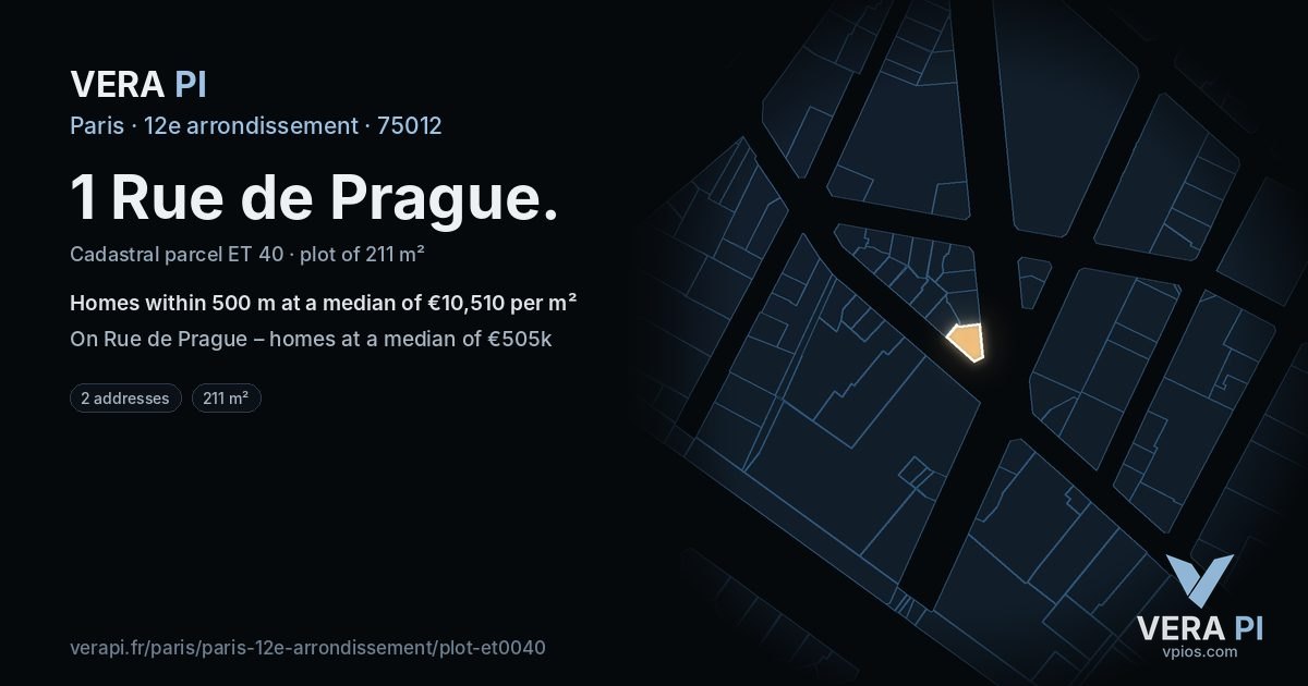 1 Rue de Prague, 12e arrondissement at night – the plot lit, the parcels around coloured by the prices near them