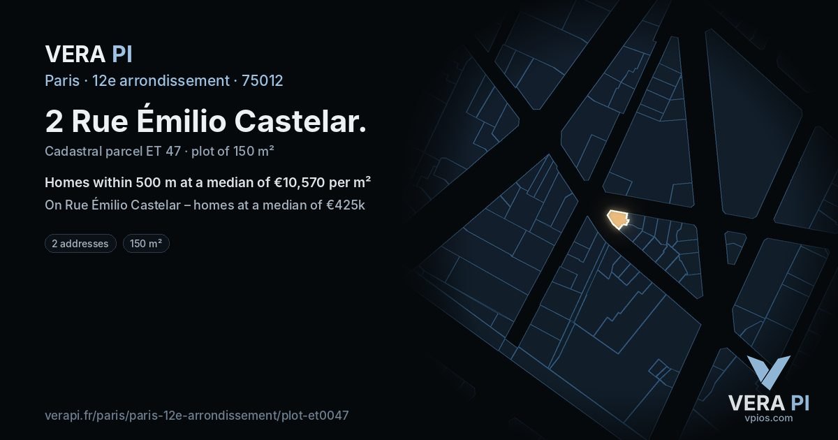 2 Rue Émilio Castelar, 12e arrondissement at night – the plot lit, the parcels around coloured by the prices near them