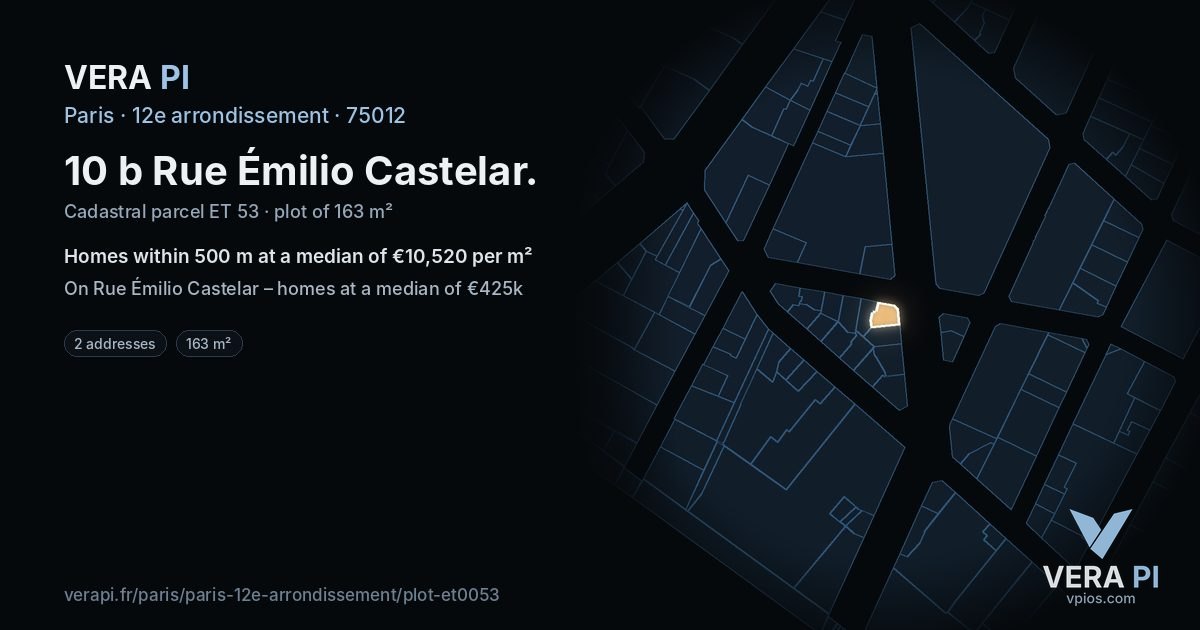 10 b Rue Émilio Castelar, 12e arrondissement at night – the plot lit, the parcels around coloured by the prices near them