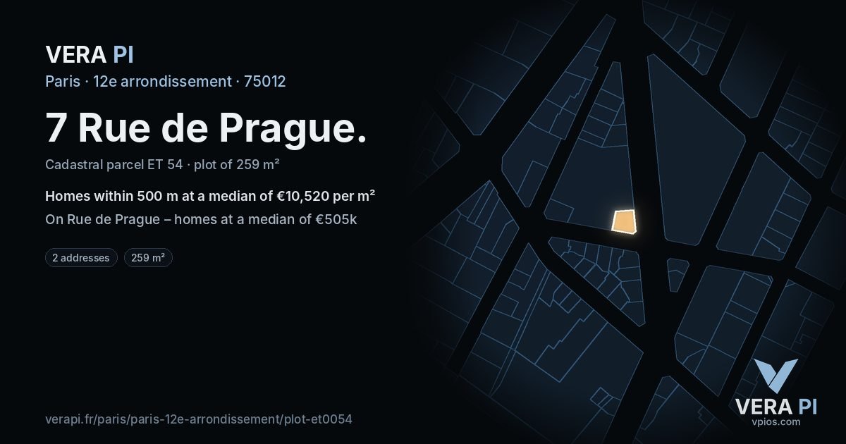 7 Rue de Prague, 12e arrondissement at night – the plot lit, the parcels around coloured by the prices near them