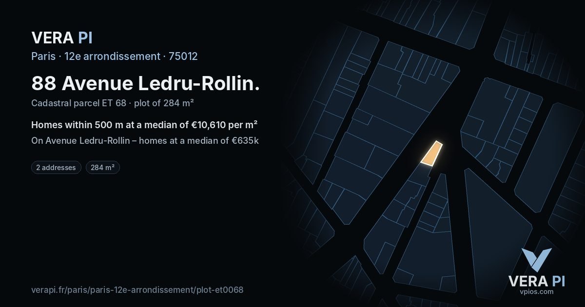 88 Avenue Ledru-Rollin, 12e arrondissement at night – the plot lit, the parcels around coloured by the prices near them