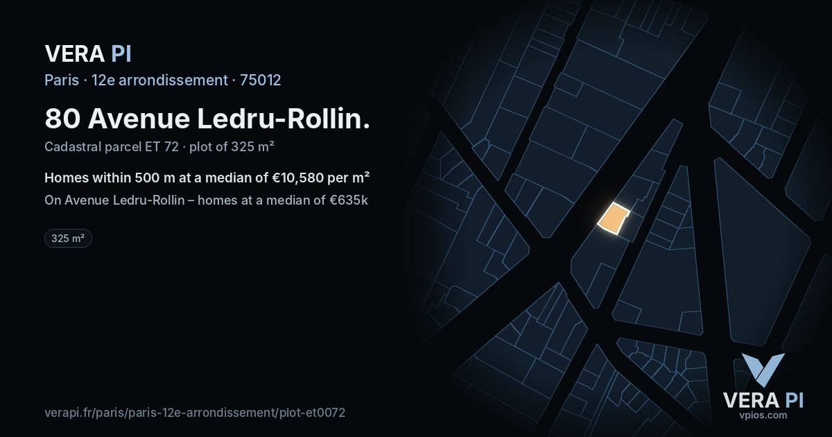 80 Avenue Ledru-Rollin, 12e arrondissement at night – the plot lit, the parcels around coloured by the prices near them