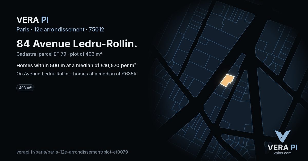 84 Avenue Ledru-Rollin, 12e arrondissement at night – the plot lit, the parcels around coloured by the prices near them
