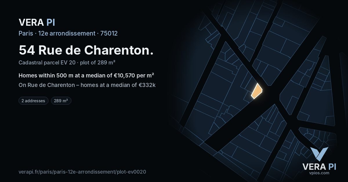 54 Rue de Charenton, 12e arrondissement at night – the plot lit, the parcels around coloured by the prices near them