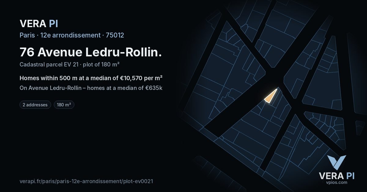 76 Avenue Ledru-Rollin, 12e arrondissement at night – the plot lit, the parcels around coloured by the prices near them