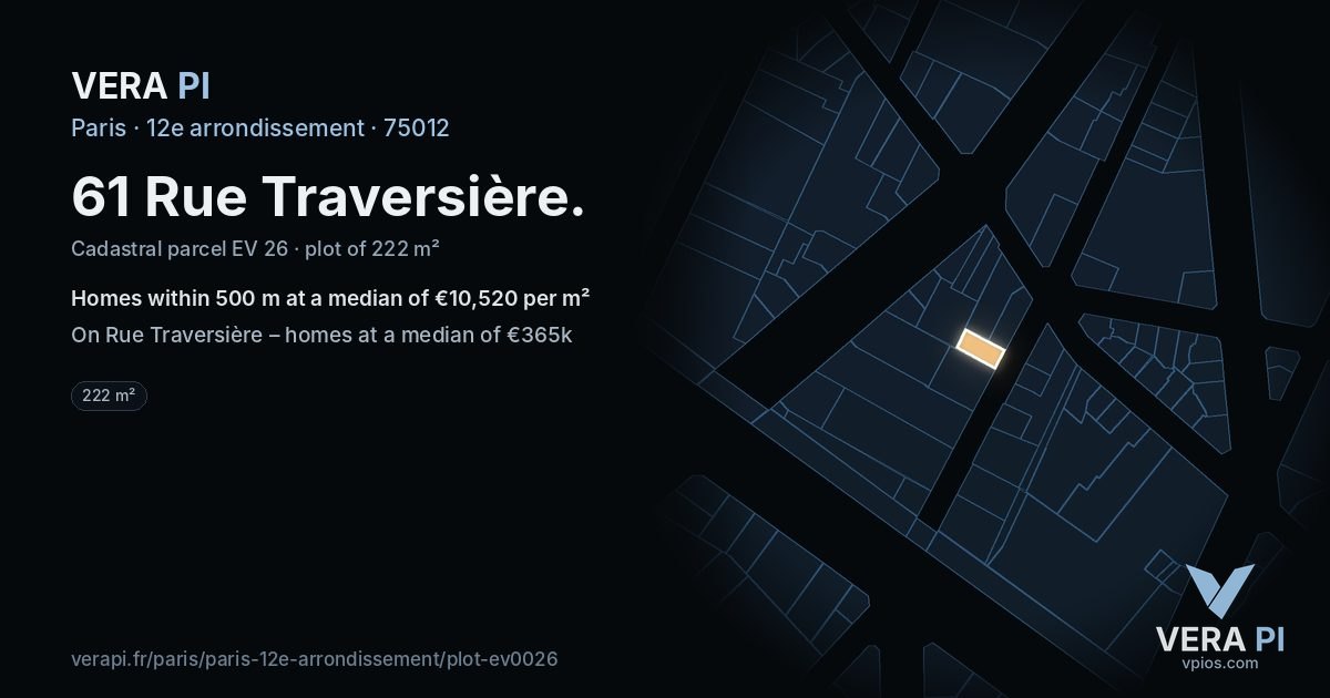 61 Rue Traversière, 12e arrondissement at night – the plot lit, the parcels around coloured by the prices near them