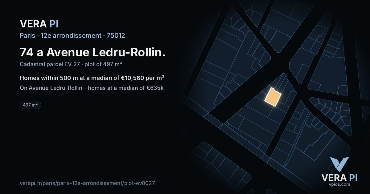74 a Avenue Ledru-Rollin, 12e arrondissement at night – the plot lit, the parcels around coloured by the prices near them