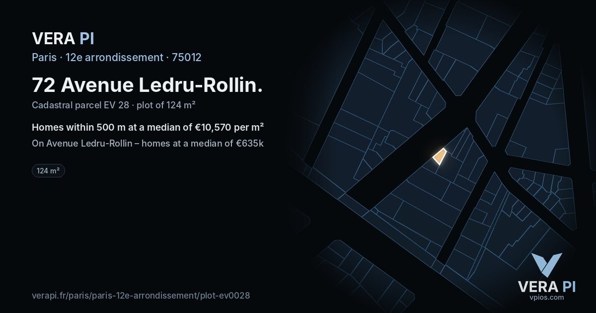 72 Avenue Ledru-Rollin, 12e arrondissement at night – the plot lit, the parcels around coloured by the prices near them