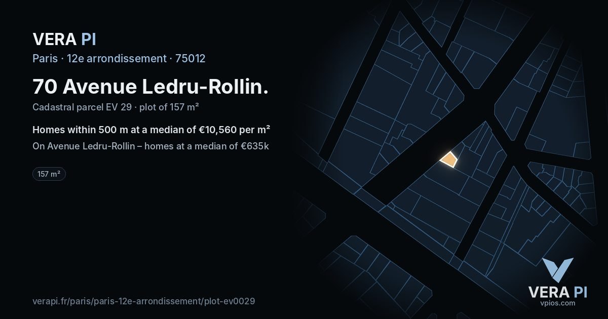 70 Avenue Ledru-Rollin, 12e arrondissement at night – the plot lit, the parcels around coloured by the prices near them