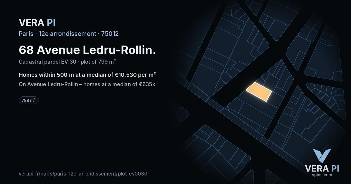 68 Avenue Ledru-Rollin, 12e arrondissement at night – the plot lit, the parcels around coloured by the prices near them