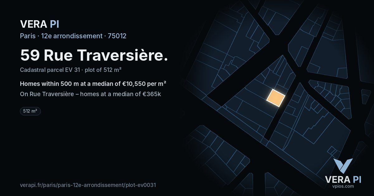 59 Rue Traversière, 12e arrondissement at night – the plot lit, the parcels around coloured by the prices near them