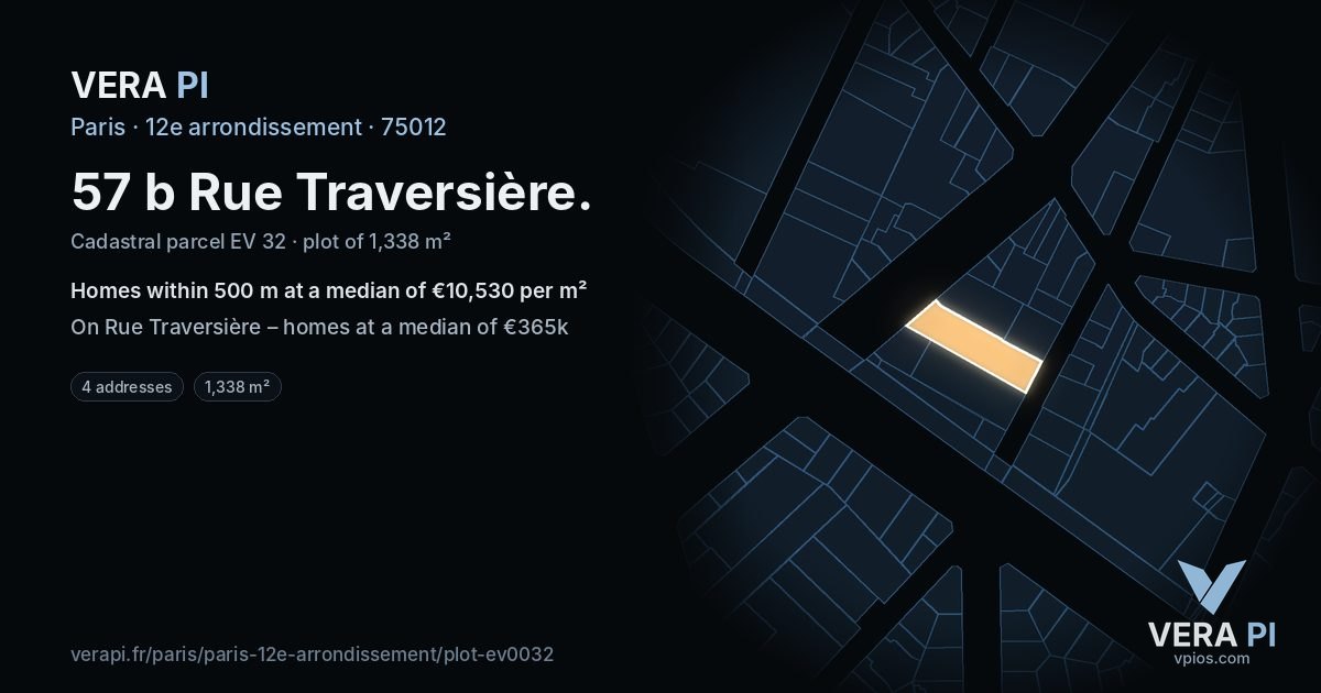 57 b Rue Traversière, 12e arrondissement at night – the plot lit, the parcels around coloured by the prices near them
