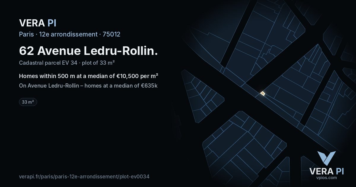 62 Avenue Ledru-Rollin, 12e arrondissement at night – the plot lit, the parcels around coloured by the prices near them