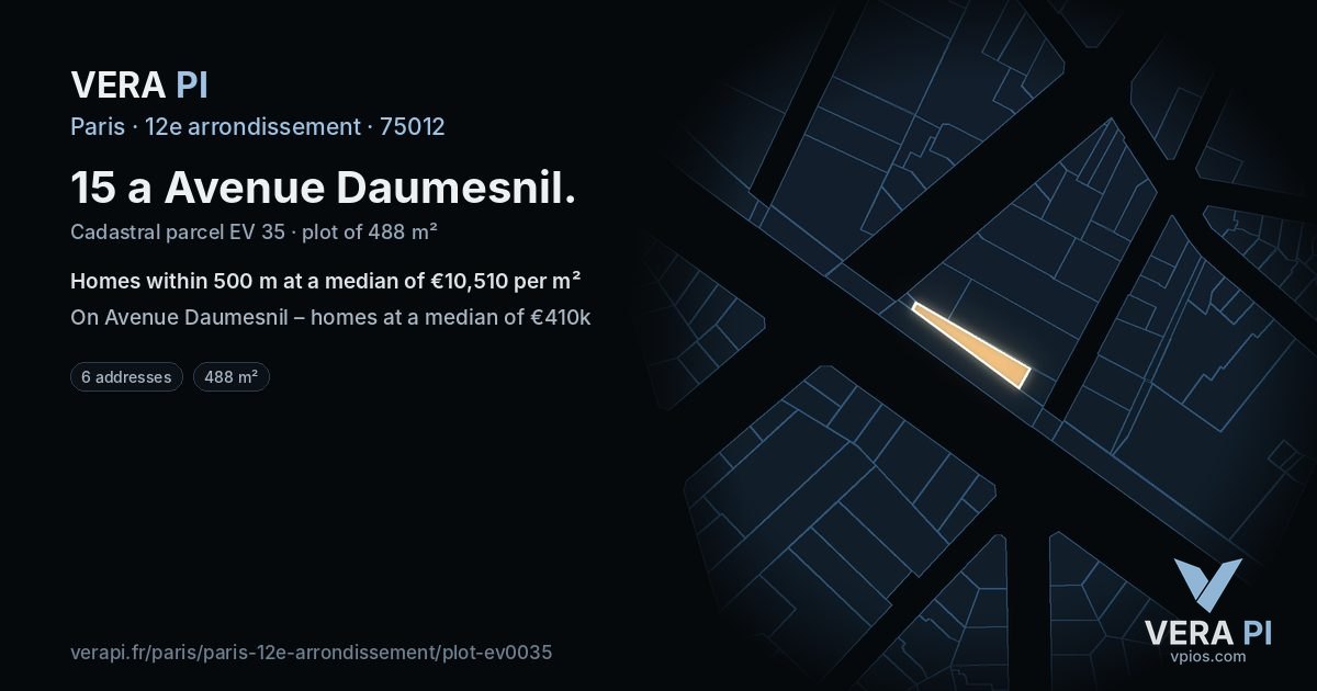 15 a Avenue Daumesnil, 12e arrondissement at night – the plot lit, the parcels around coloured by the prices near them