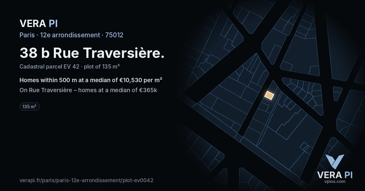 38 b Rue Traversière, 12e arrondissement at night – the plot lit, the parcels around coloured by the prices near them