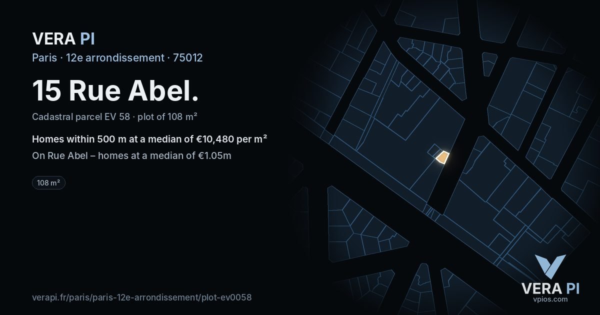 15 Rue Abel, 12e arrondissement at night – the plot lit, the parcels around coloured by the prices near them