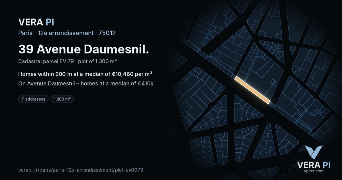 39 Avenue Daumesnil, 12e arrondissement at night – the plot lit, the parcels around coloured by the prices near them