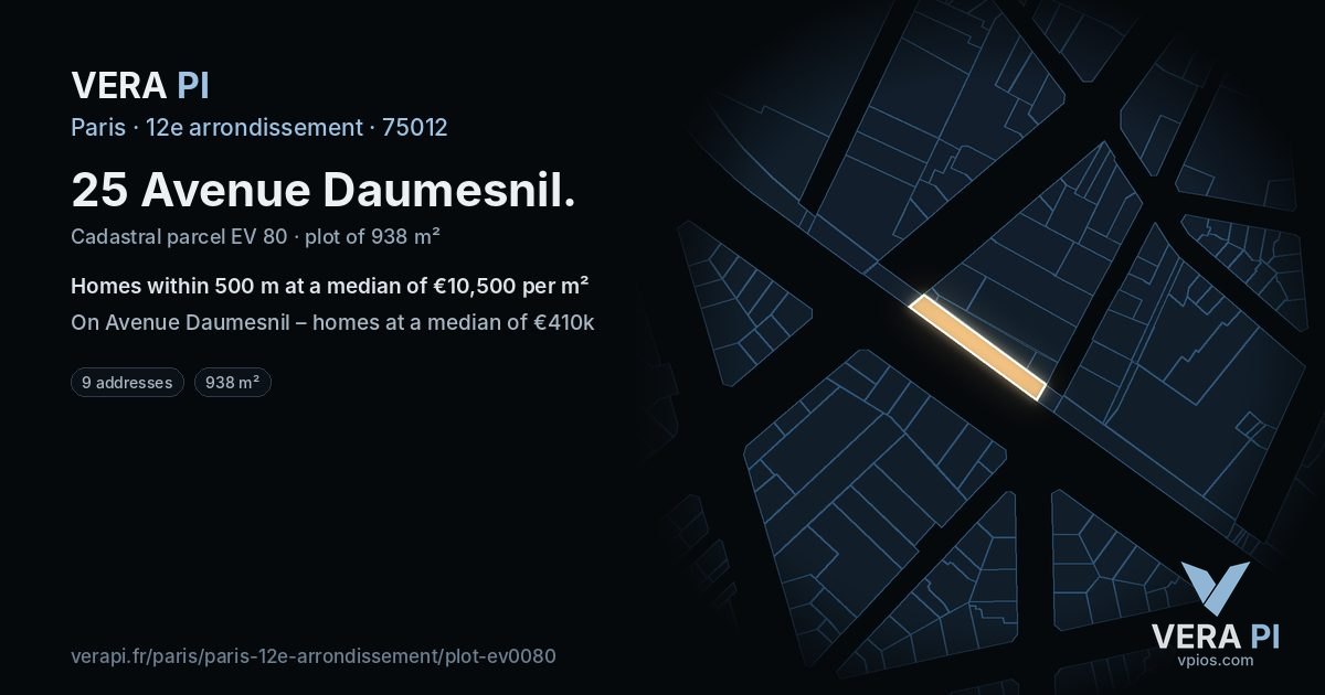 25 Avenue Daumesnil, 12e arrondissement at night – the plot lit, the parcels around coloured by the prices near them