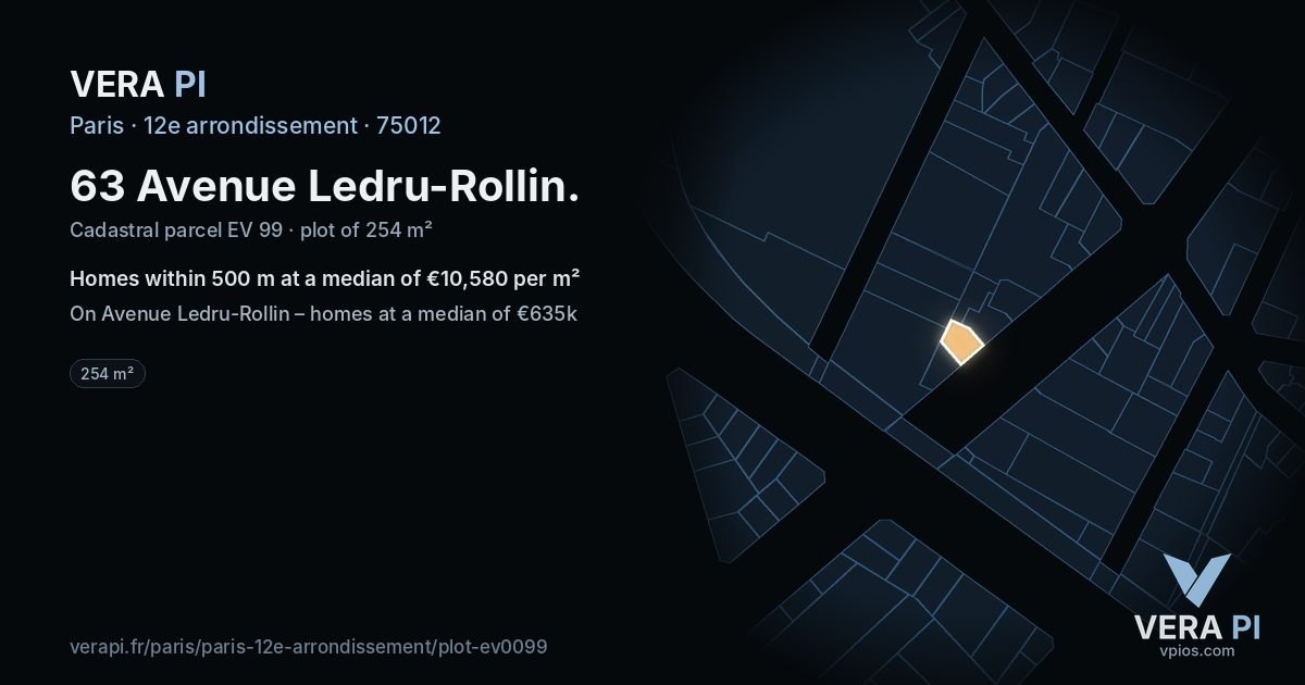 63 Avenue Ledru-Rollin, 12e arrondissement at night – the plot lit, the parcels around coloured by the prices near them