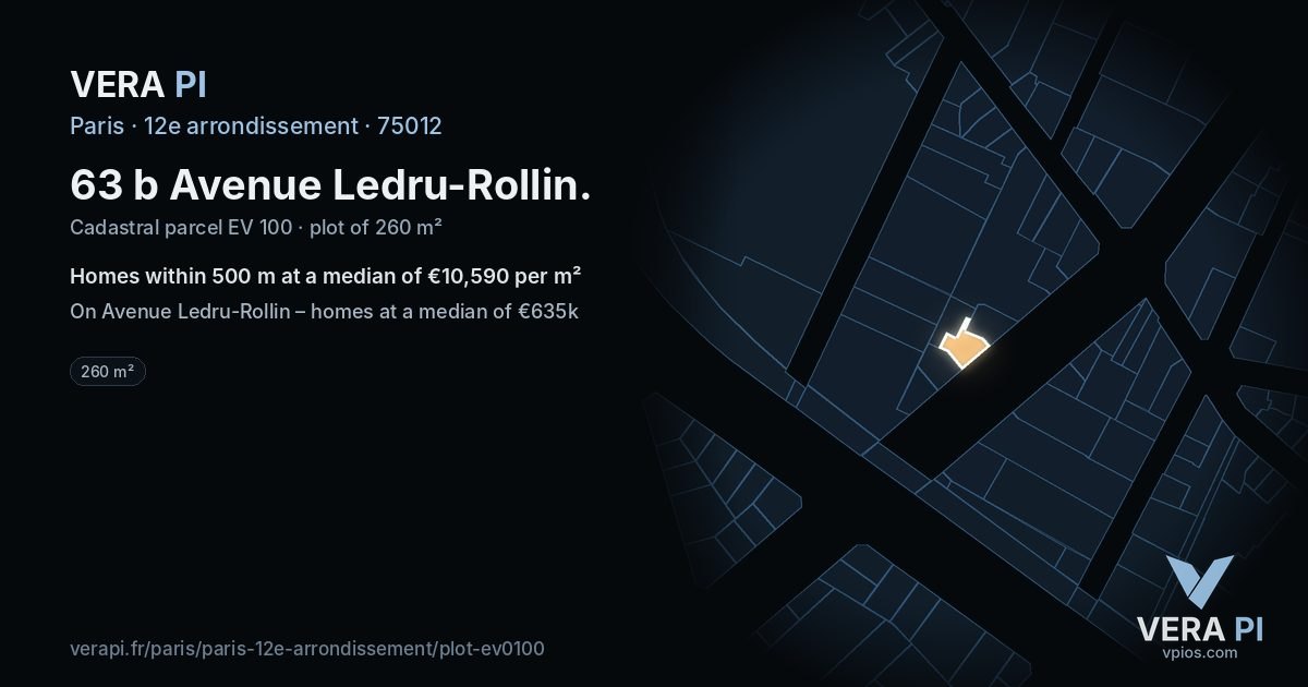 63 b Avenue Ledru-Rollin, 12e arrondissement at night – the plot lit, the parcels around coloured by the prices near them