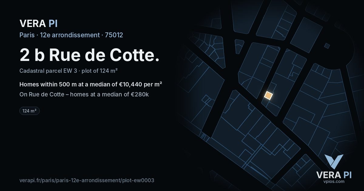 2 b Rue de Cotte, 12e arrondissement at night – the plot lit, the parcels around coloured by the prices near them