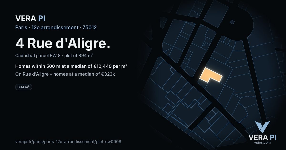 4 Rue d'Aligre, 12e arrondissement at night – the plot lit, the parcels around coloured by the prices near them