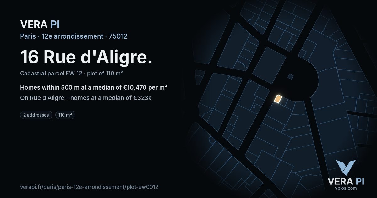 16 Rue d'Aligre, 12e arrondissement at night – the plot lit, the parcels around coloured by the prices near them