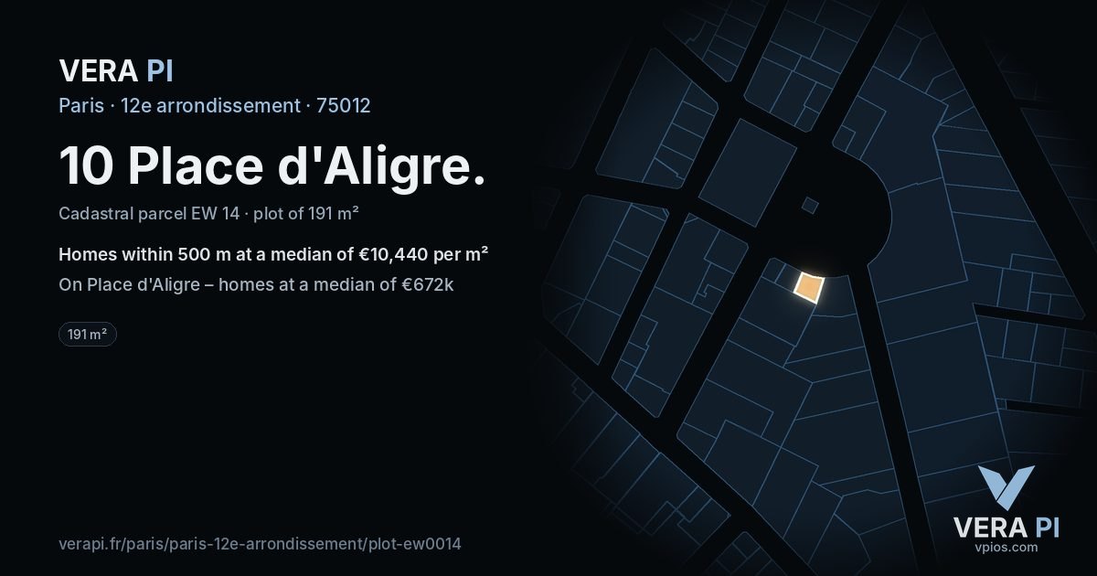 10 Place d'Aligre, 12e arrondissement at night – the plot lit, the parcels around coloured by the prices near them
