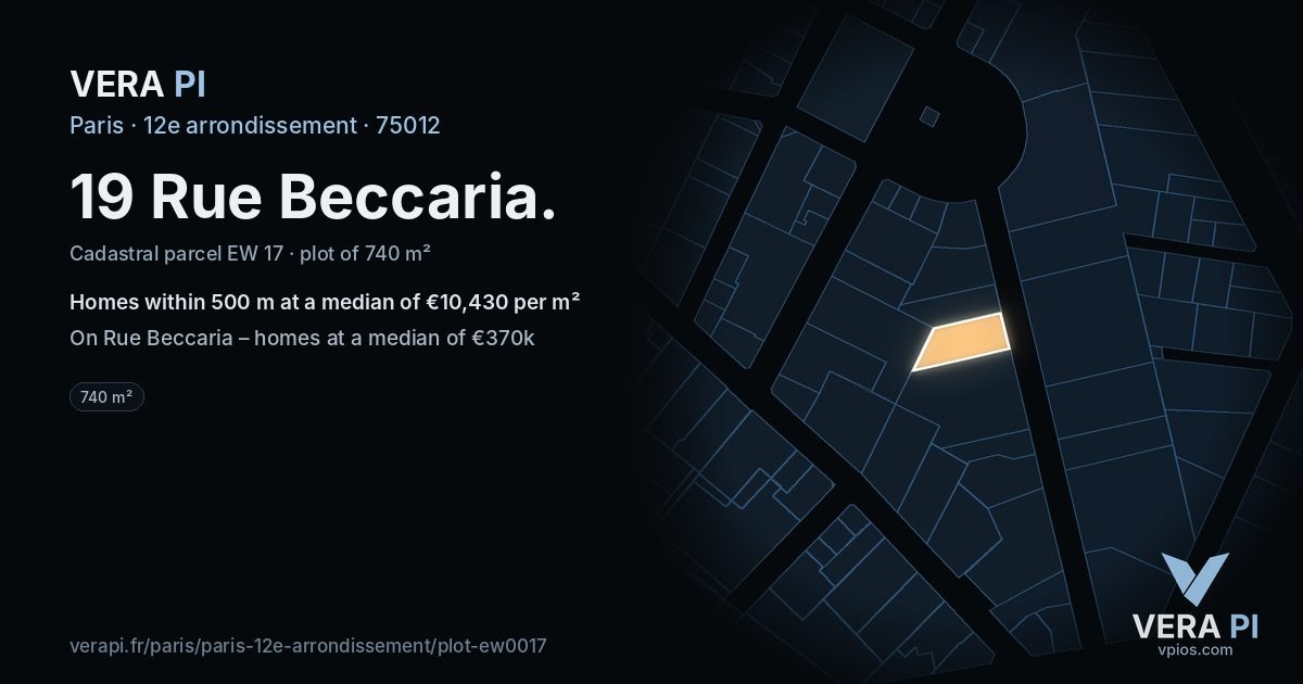 19 Rue Beccaria, 12e arrondissement at night – the plot lit, the parcels around coloured by the prices near them
