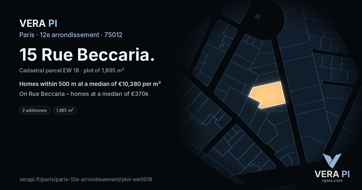 15 Rue Beccaria, 12e arrondissement at night – the plot lit, the parcels around coloured by the prices near them