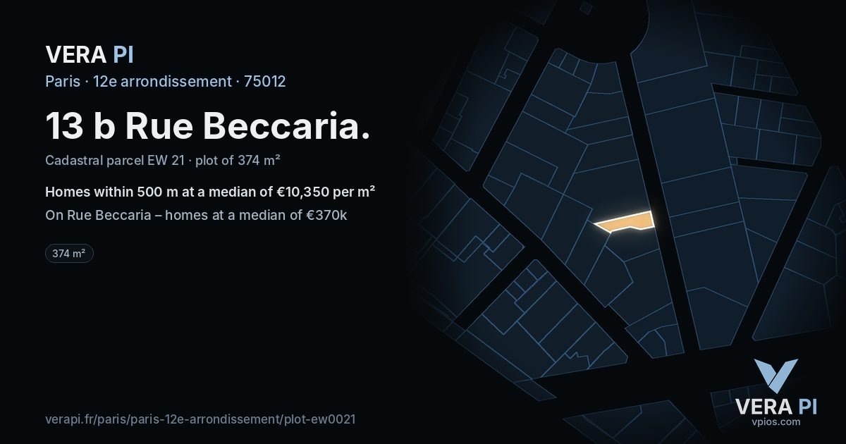 13 b Rue Beccaria, 12e arrondissement at night – the plot lit, the parcels around coloured by the prices near them