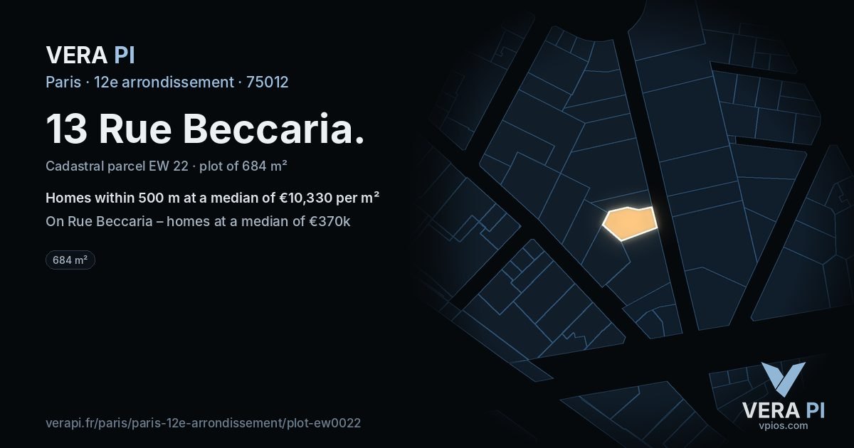 13 Rue Beccaria, 12e arrondissement at night – the plot lit, the parcels around coloured by the prices near them