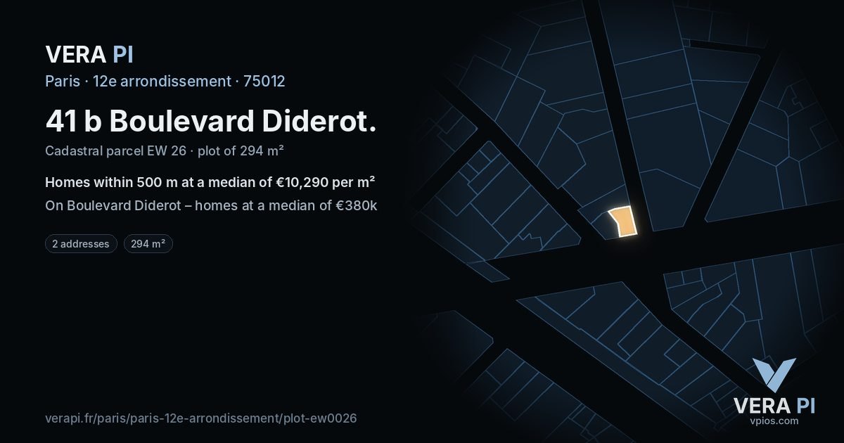 41 b Boulevard Diderot, 12e arrondissement at night – the plot lit, the parcels around coloured by the prices near them